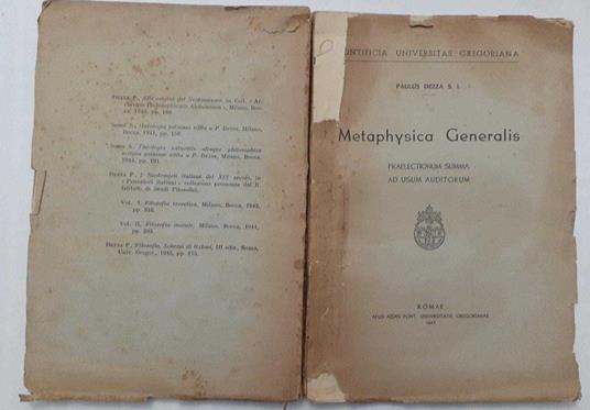 Metaphysica Generalis praelectionum summa ad usum auditorum - copertina