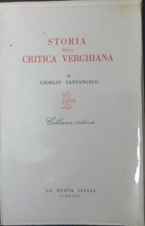 Storica della critica Verghiana - Giorgio Santangelo - copertina