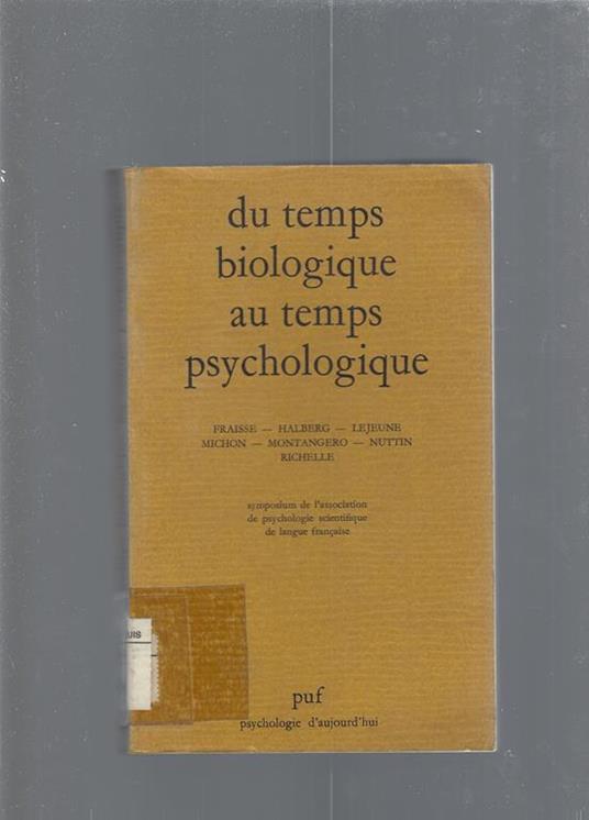 Du temps biologique au temps pychologique - copertina