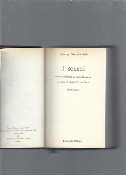 I Sonetti - Gioachino Belli - copertina