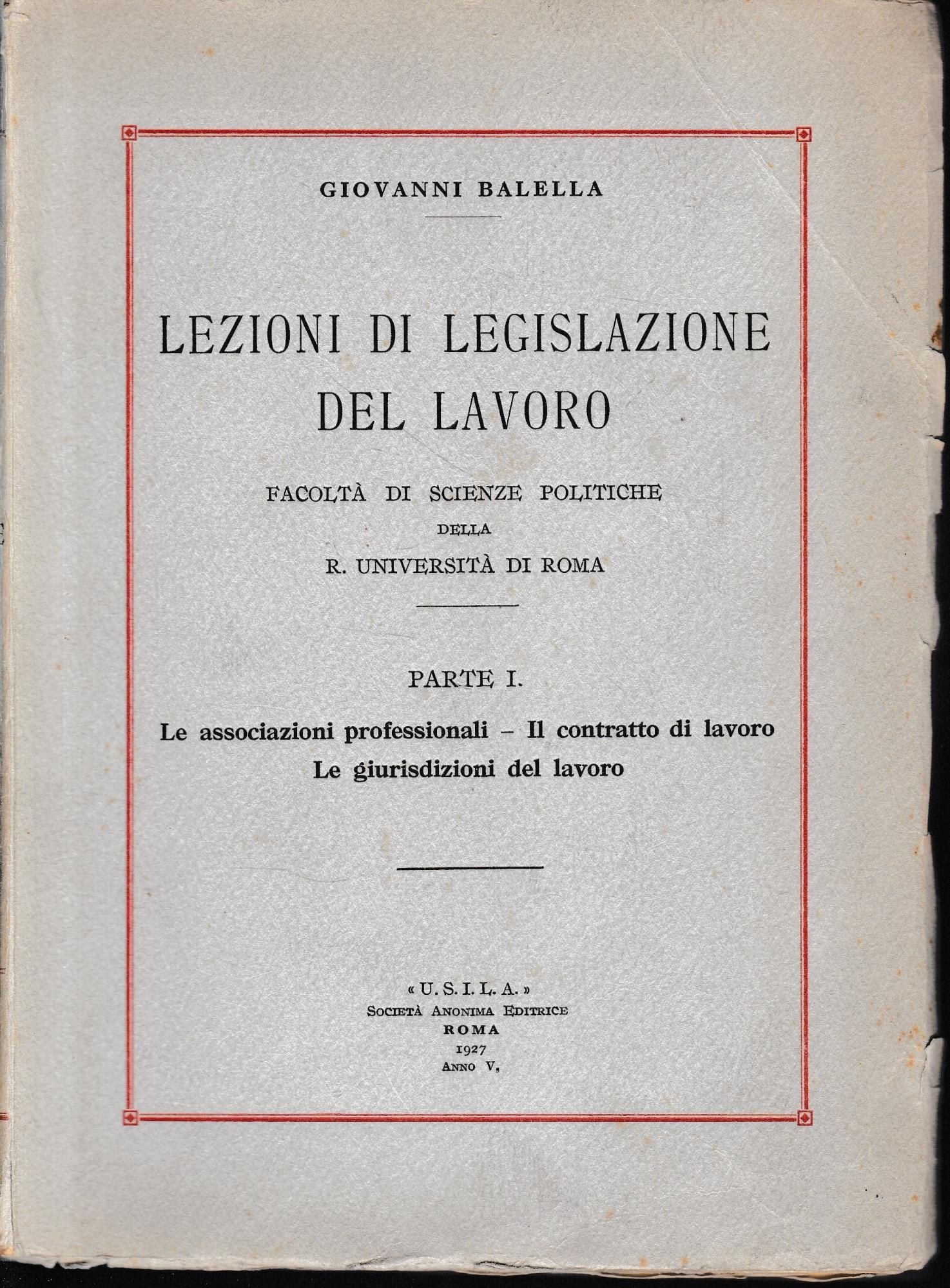 Lezioni di legislazione del lavoro, parte prima