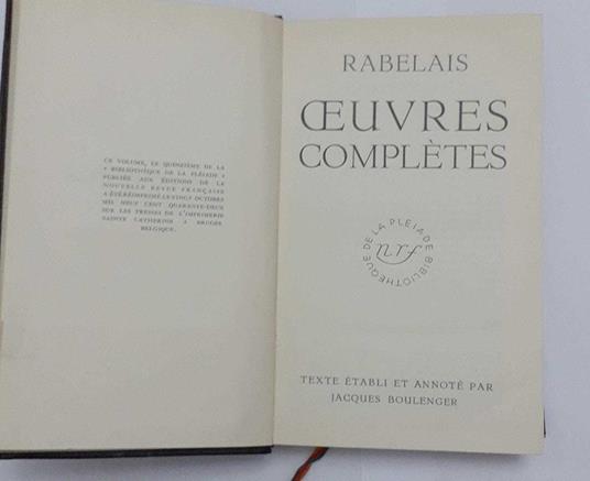Oeuvres completes - François Rabelais - copertina