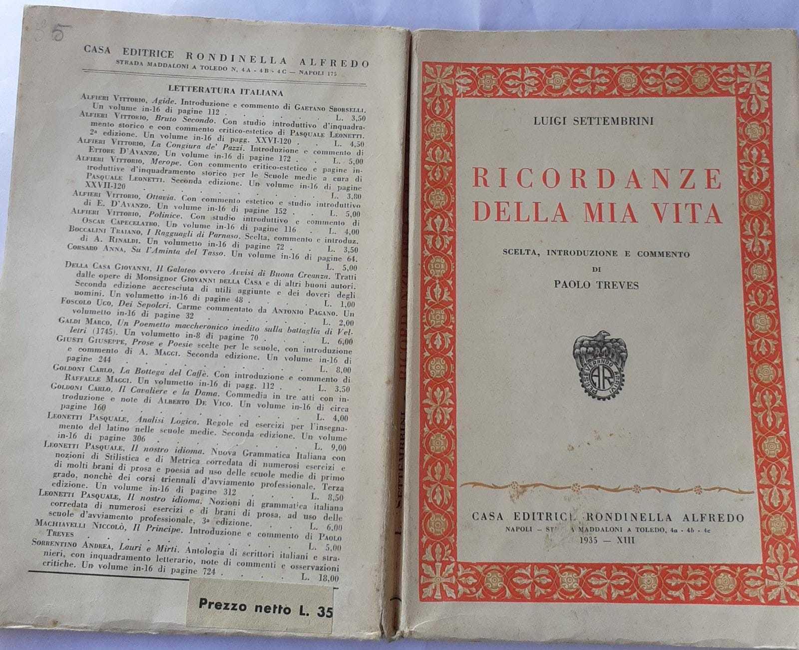 Ricordanze della mia vita. Scelta, introduzione e commento di Paolo Treves