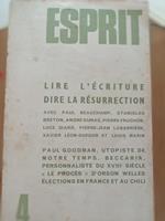 Esprit Lire L'Ècriture Dire La Rèsurrection