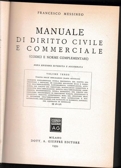 Manuale di Diritto Civile e Commerciale, vol. 3 - Francesco Messineo - copertina