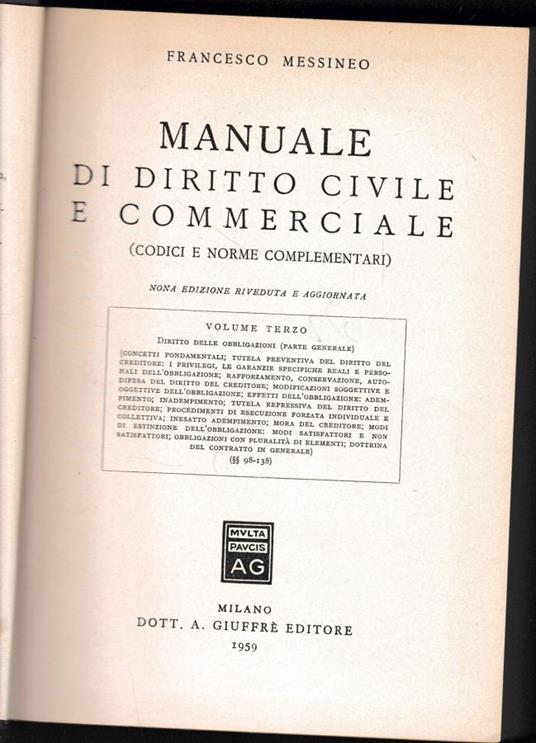 Manuale di Diritto Civile e Commerciale, vol. 3 - Francesco Messineo - copertina