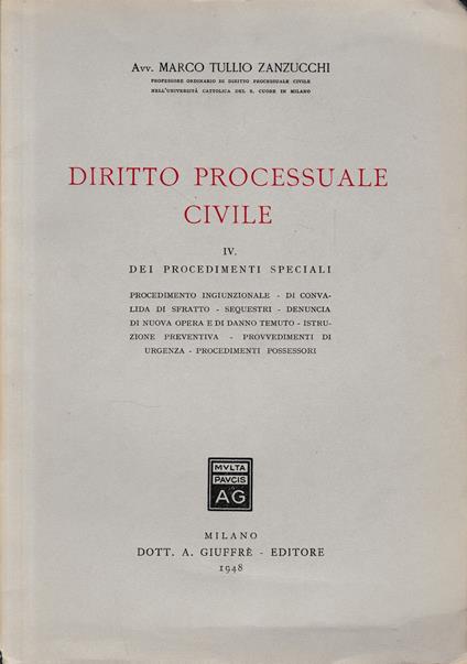 Diritto Processuale Civile, IV - Dei procedimenti speciali - copertina