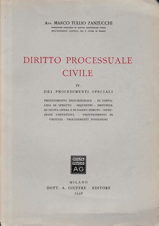 Diritto Processuale Civile, IV - Dei procedimenti speciali - copertina