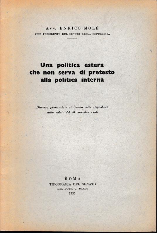 Una politica estera che non serva di pretesto alla politica interna - copertina