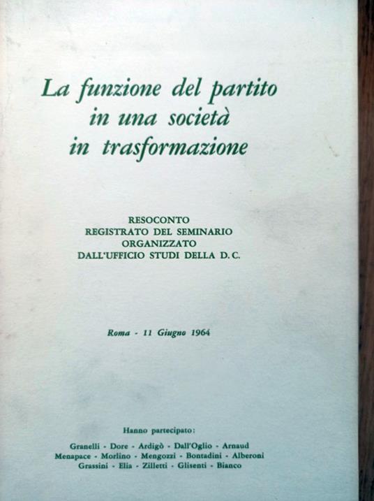 La funzione del partito in una società in trasformazione - copertina