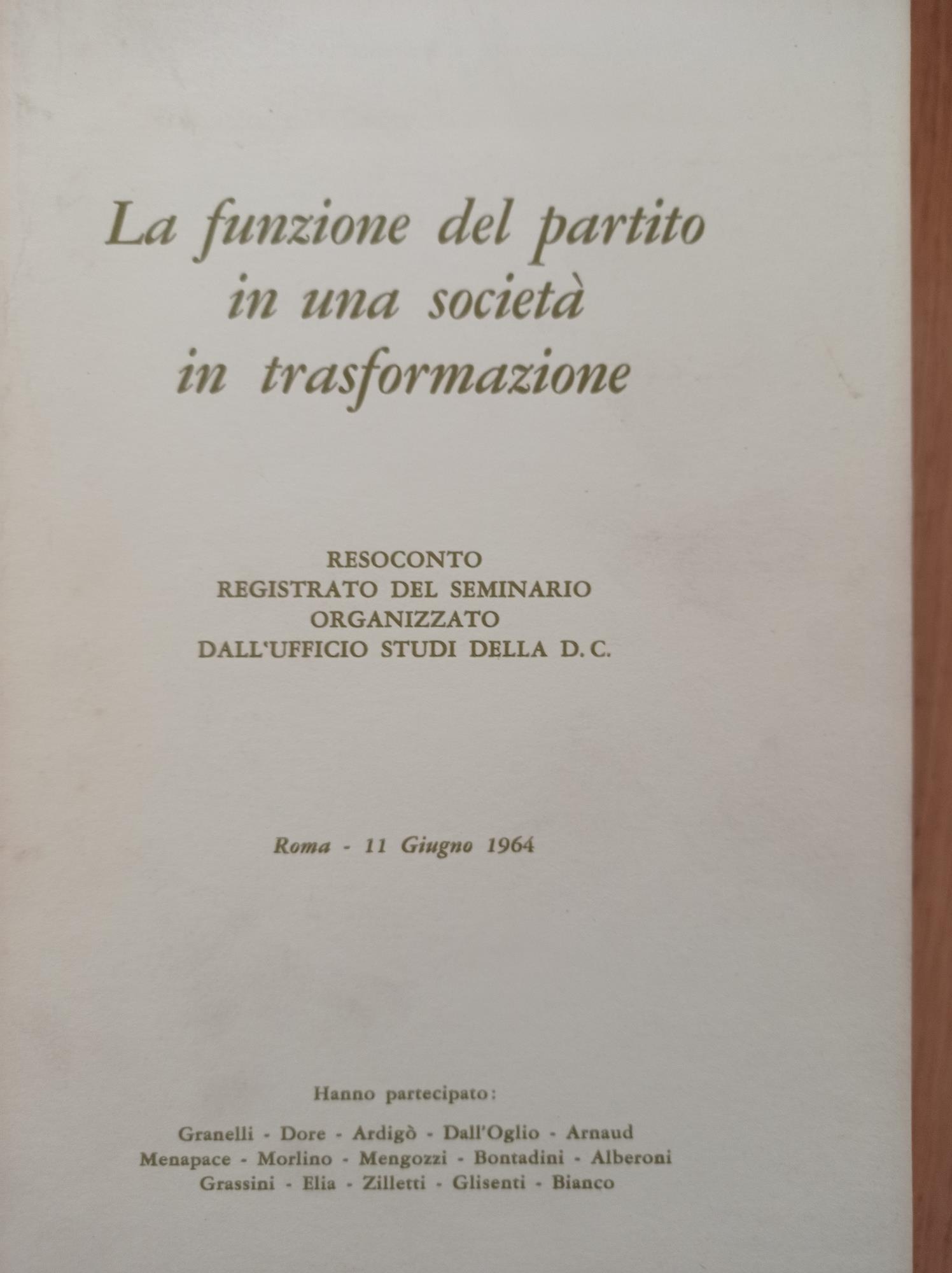 La funzione del partito in una società in trasformazione