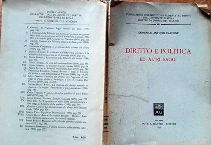 Diritto e politica ed altri saggi - Domenico Antonio Cardone - copertina