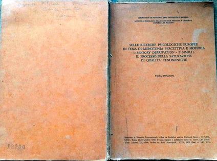 Sulle ricerche psicologiche Europee in tema di monotonia percettiva e motoria.. - Paolo Bonaiuto - copertina