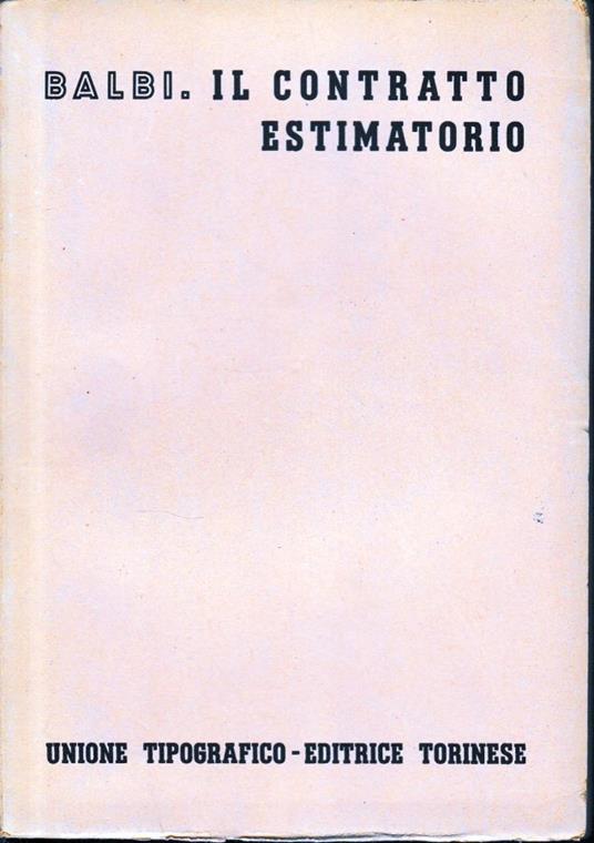 Il contratto estimatorio - Giovanni Balbi - copertina