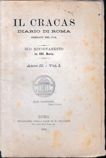Il Cracas. Diario di Roma. Vol. 1. III serie, 7 Gennaio 1894. Anno II, n. 1 - copertina