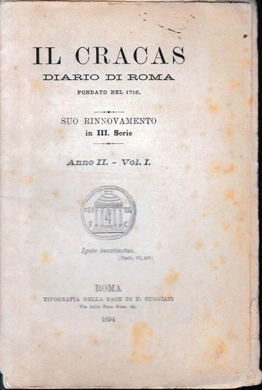Il Cracas. Diario di Roma. Vol. 1. III serie, 7 Gennaio 1894. Anno II, n. 1 - copertina