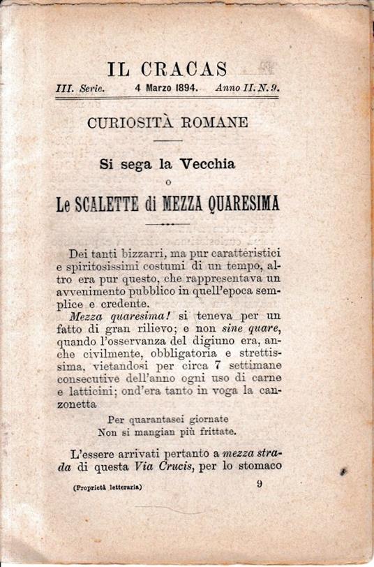 Il Cracas. Diario di Roma. Vol. 1. III serie, 4 Marzo 1894, anno II, n. 9 - copertina