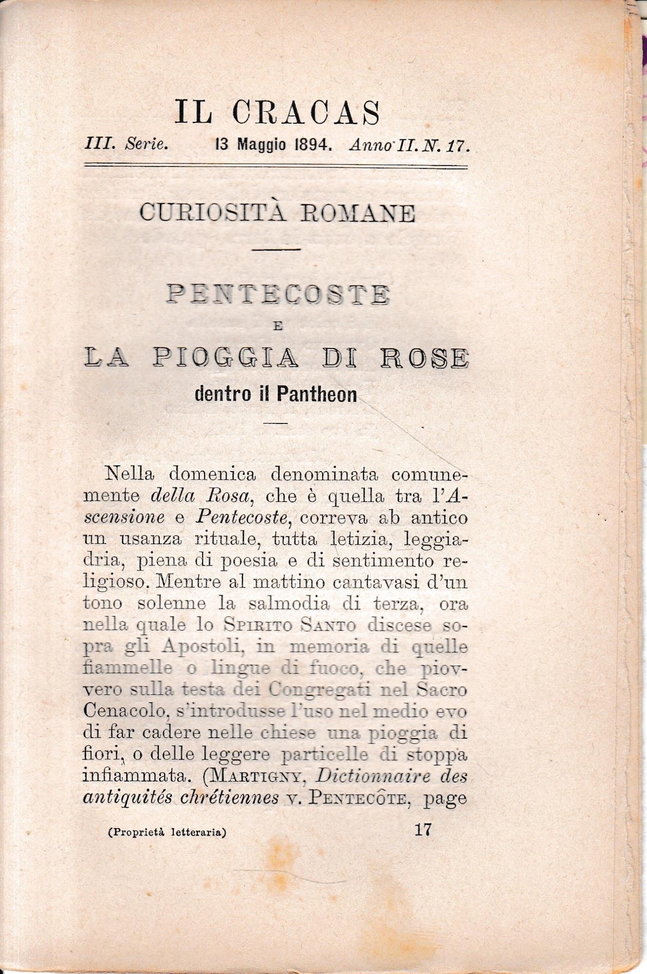 Il Cracas. Diario di Roma. Vol. 2. III serie, 13 Maggio 1894, anno II, n. 17