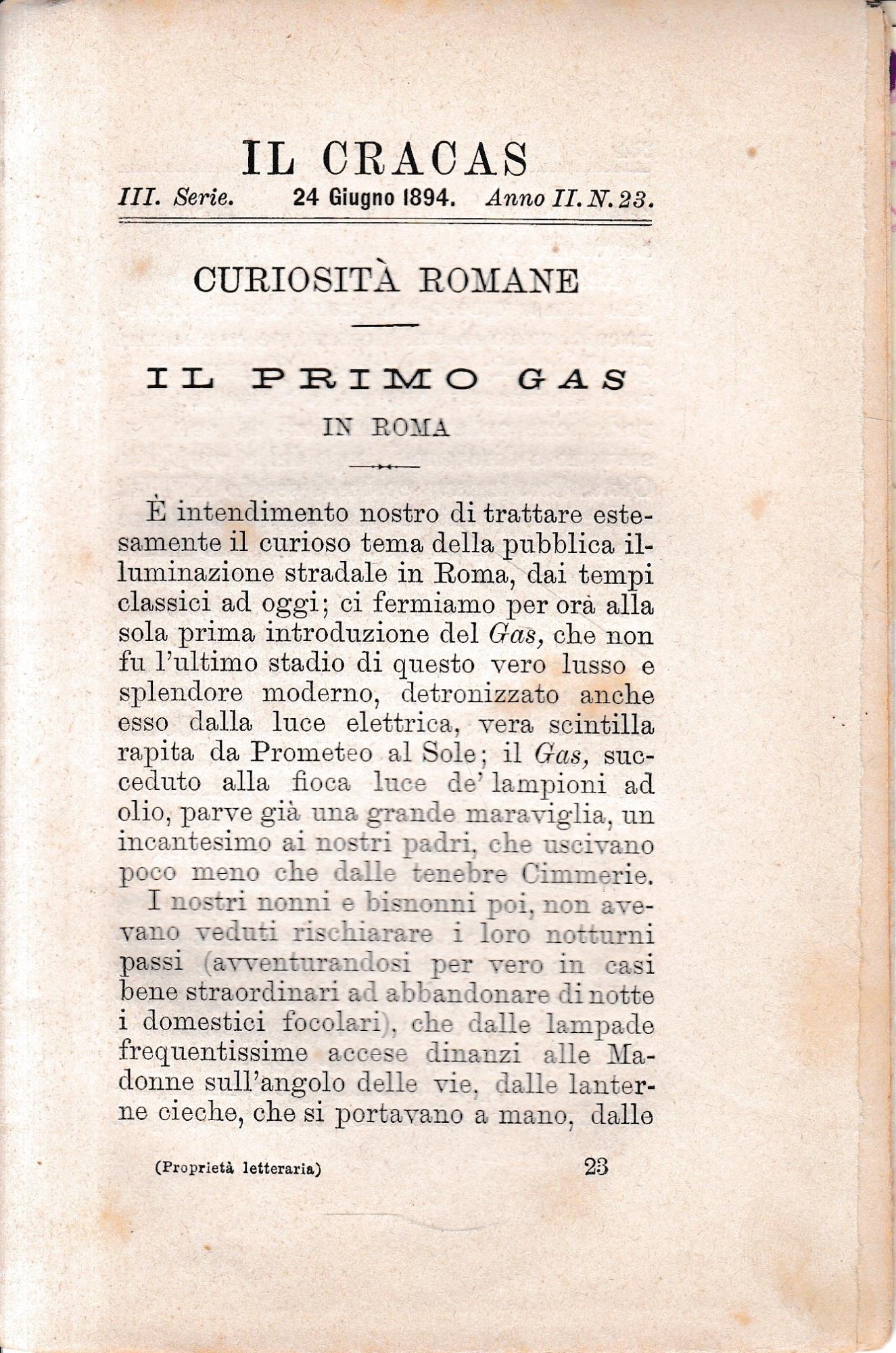 Il Cracas. Diario di Roma. Vol. 2. III serie, 24 Giugno 1894, anno II, n. 23