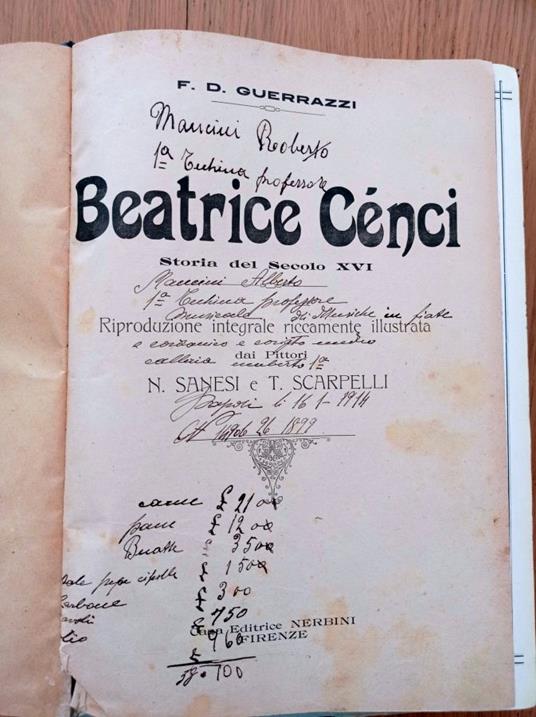 Beatrice Cenci Storia del Secolo XVI - Francesco Domenico Guerrazzi - copertina