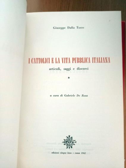I cattolici e la vita pubblica italiana - Giuseppe Dalla Torre - copertina