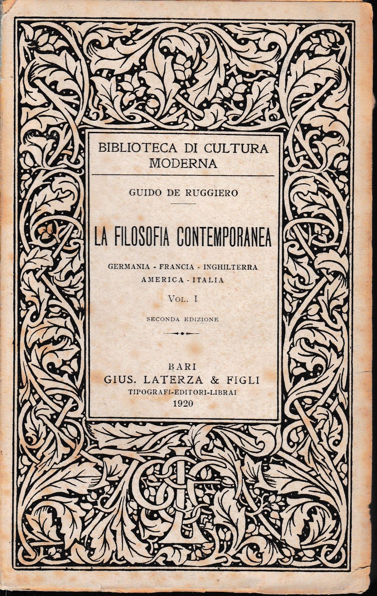 La filosofia contemporanea, vol. 1°