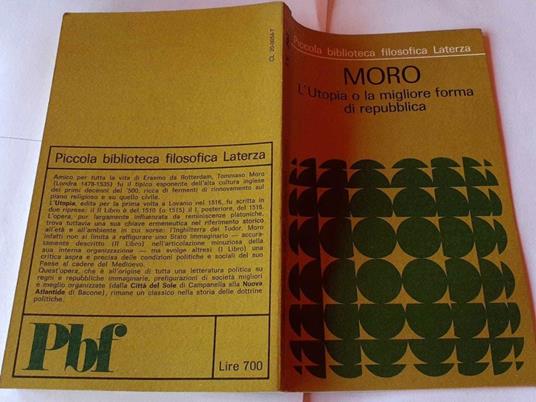 Moro. L'utopia o la migliore forma di repubblica - Tommaso Fiore - copertina