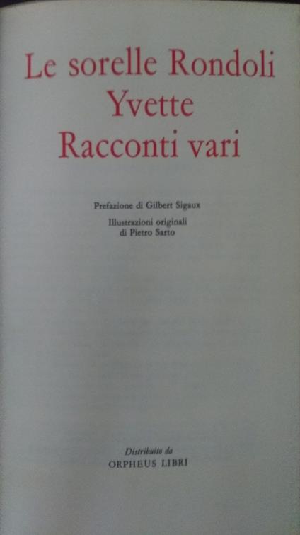 Le sorelle Rondoli Yvette. Racconti vari - Guy de Maupassant - copertina