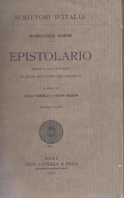 Epistolario - Seguito da lettere di altri scrittori del Seicento - Giambattista Marino - copertina