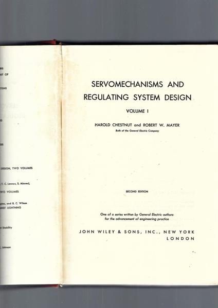 SERVOMECHANISMS AND REGULATING SYSTEM DESIGN , vol. I - copertina