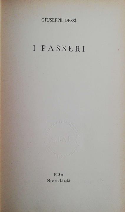 I passeri - Giuseppe Dessí - copertina