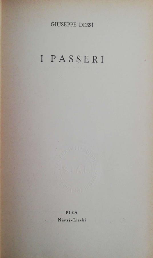 I passeri - Giuseppe Dessí - copertina