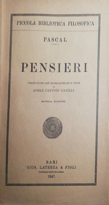 Pensieri - Pascal - copertina