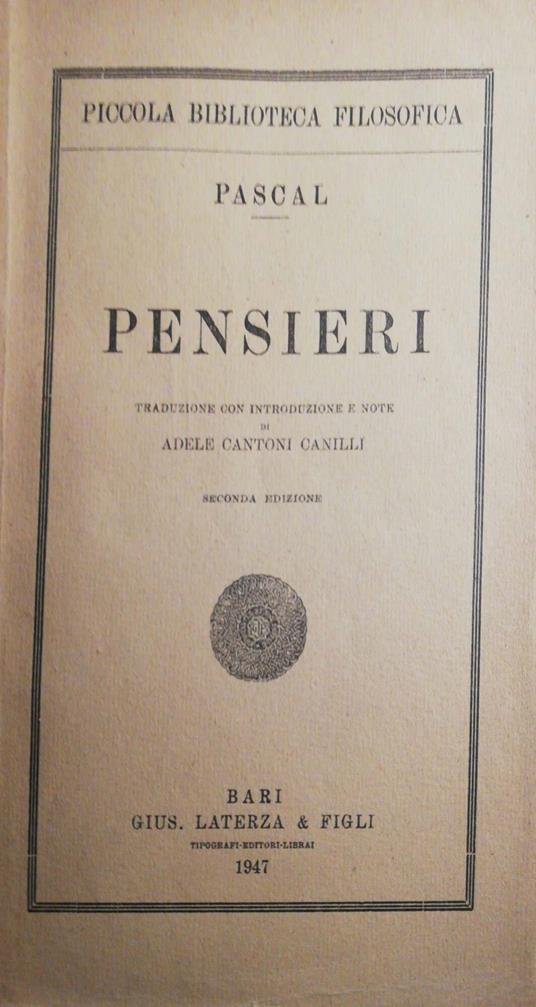 Pensieri - Pascal - copertina