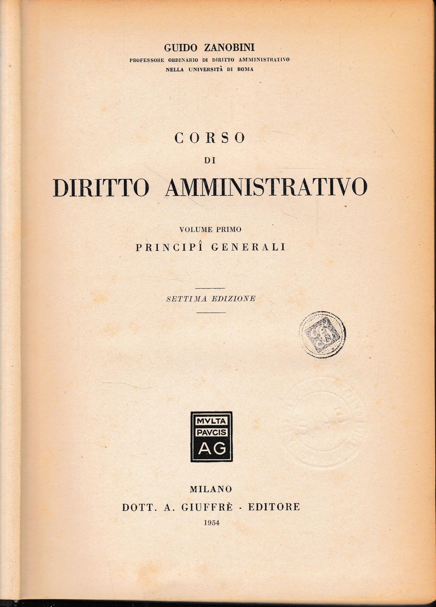Corso di Diritto Amministrativo, vol. 1°