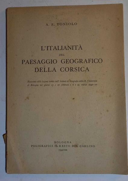 L' Italianità del Paesaggio Geografico della Corsica - Antonio Renato Toniolo - copertina