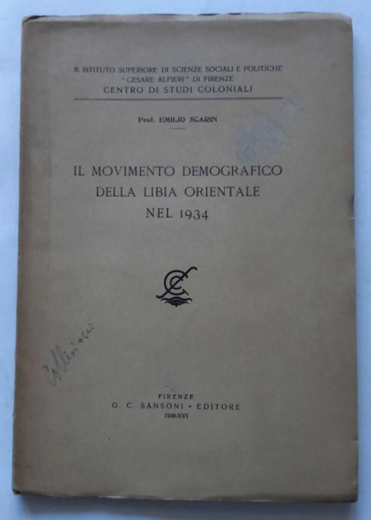 Il movimento demografico della Libia Orientale nel 1934 - Emilio Scarin - copertina