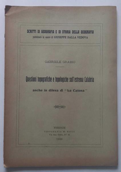 Questioni topografiche e topologiche sull'estrama Calabria "La Catona" - Gabriele Grasso - copertina