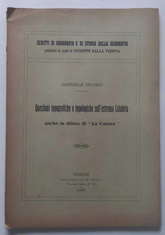 Questioni topografiche e topologiche sull'estrama Calabria "La Catona" - Gabriele Grasso - copertina