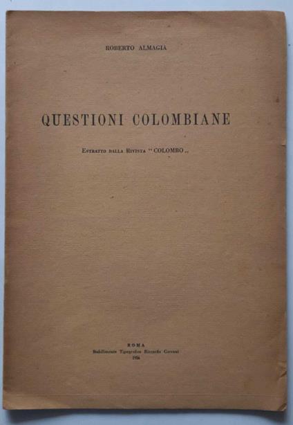 Questioni Colombiane - Roberto Almagià - copertina