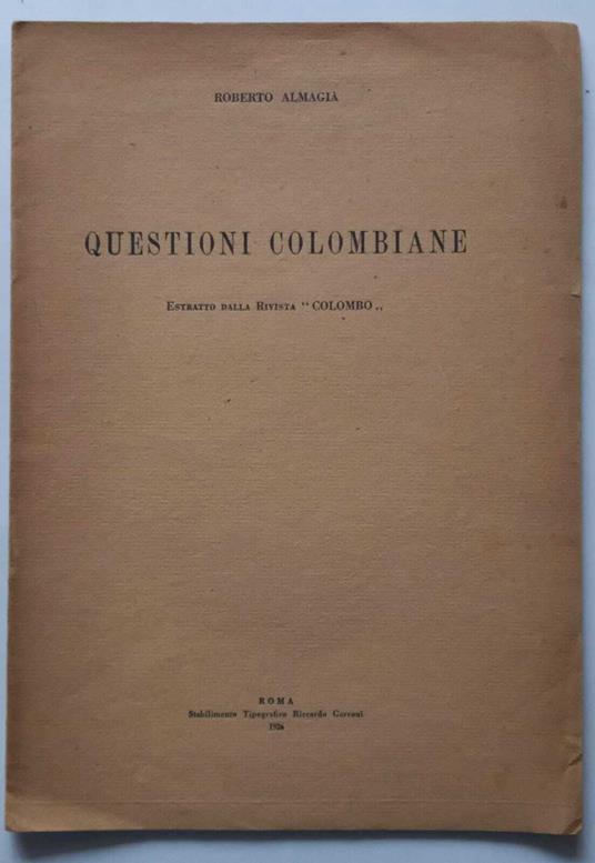 Questioni Colombiane - Roberto Almagià - copertina