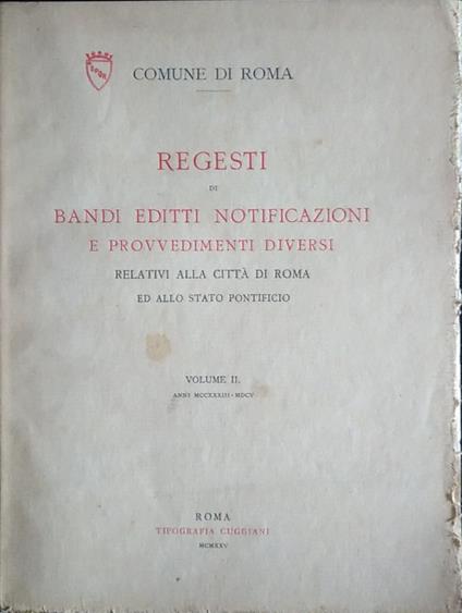 Regesti di bandi editti notificazioni e provvedimenti diversi. Vol. 2 - copertina