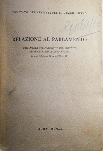 Relazione al Parlamento, Legge 18 marzo 1959 n.101 - copertina