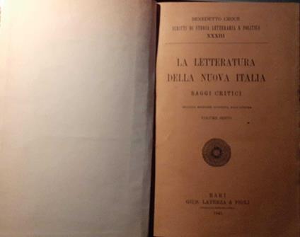 La letteratura della nuova Italia. Saggi critici. Volume sesto - Benedetto Croce - copertina