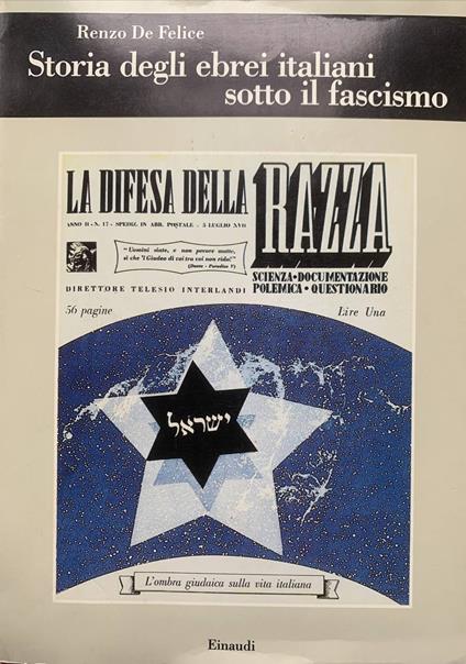 Storia degli ebrei italiani sotto il fascismo - Renzo De Felice - copertina