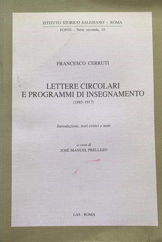 Lettere circolari e programmi di insegnamento (1885-1917) - Francesco Cerruti - copertina