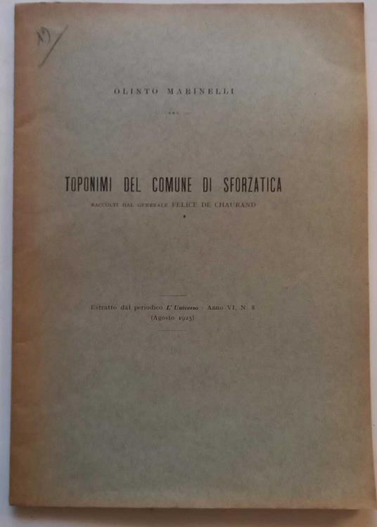 Toponimi del comune di Sforzatica (Estratto) - Olinto Marinelli - copertina