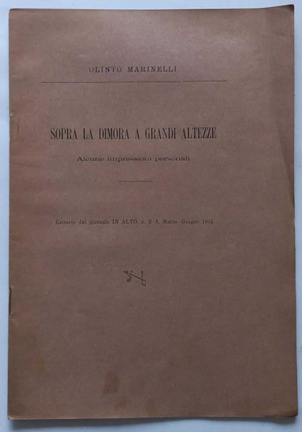 Sopra la dimora a grandi altezze. (Estratto) - Olinto Marinelli - copertina