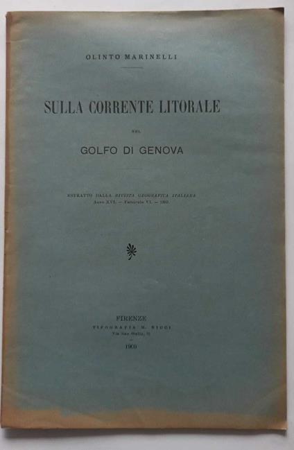 Sulla corrente litorale del golfo di Genova. (Estratto) - Olinto Marinelli - copertina