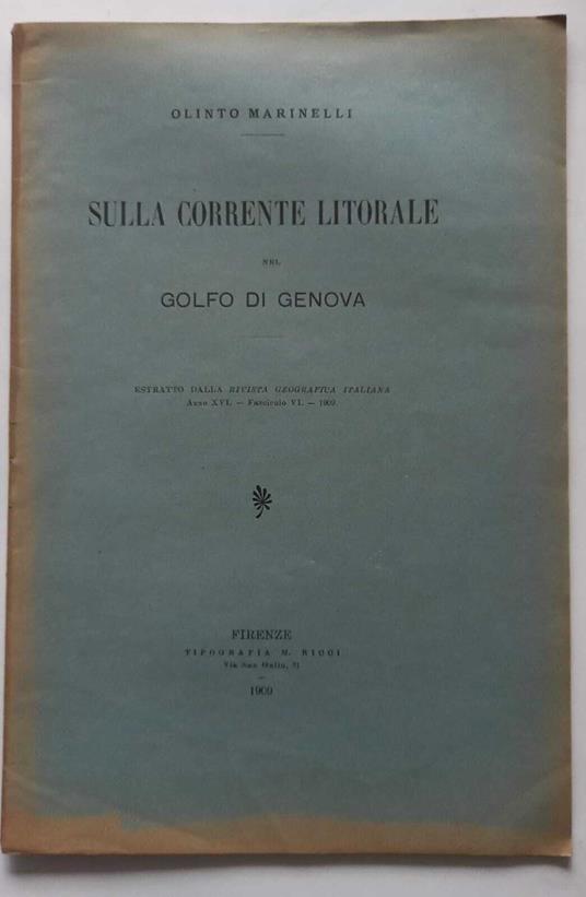 Sulla corrente litorale del golfo di Genova. (Estratto) - Olinto Marinelli - copertina